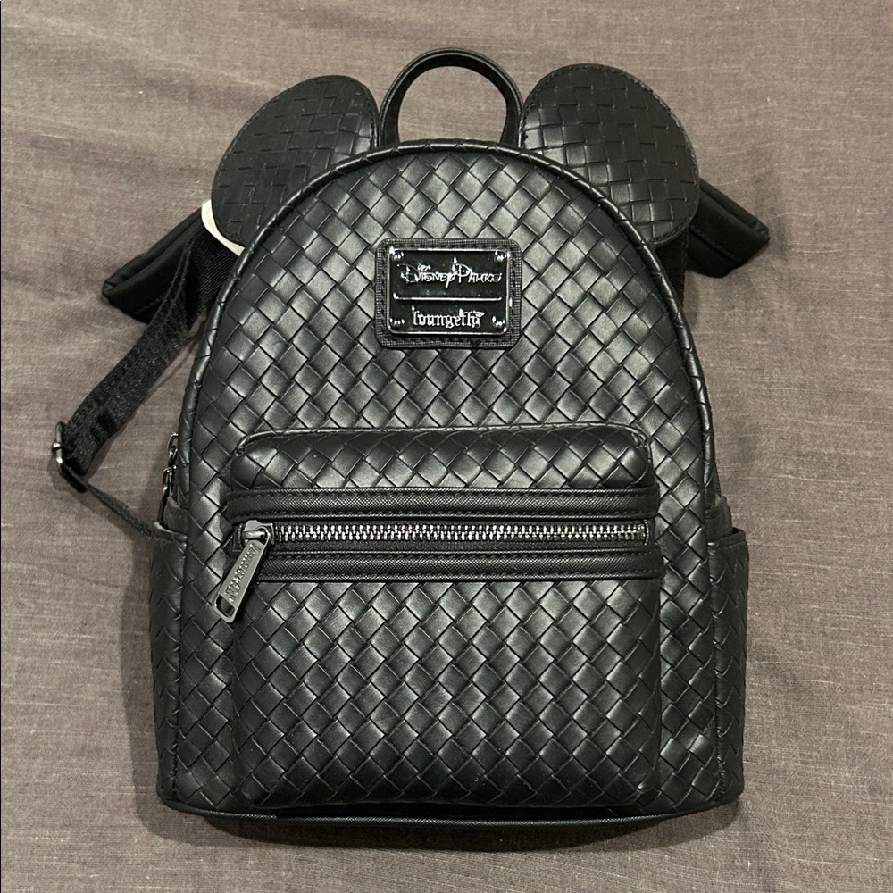 Loungefly Black Woven Backpack with Mickey Ears